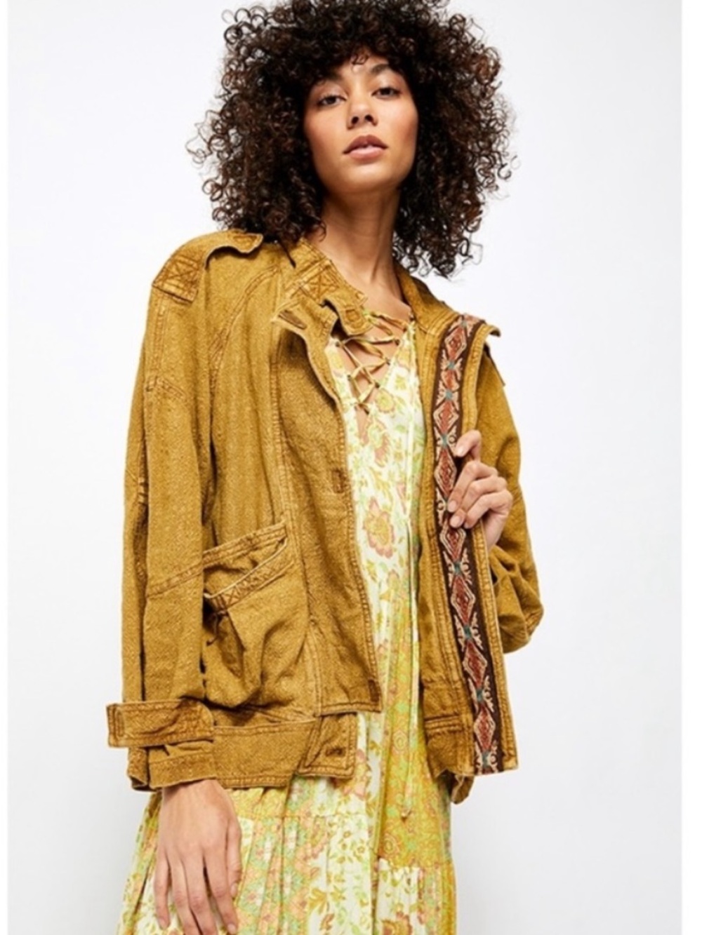 Free People Jayde Safari Bomber Utility Jacket Size XL Boho